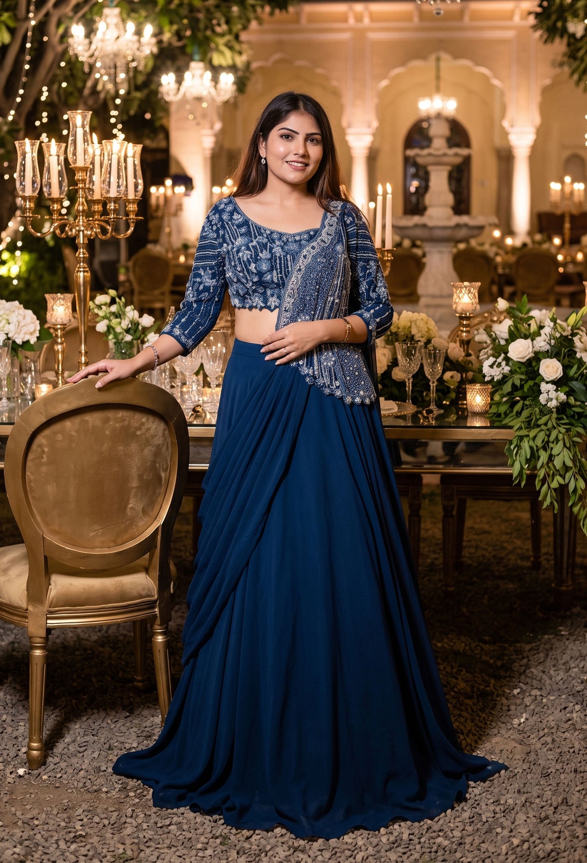 2 in 1 Indo Western Dress with Embellished Choli and Long Cape