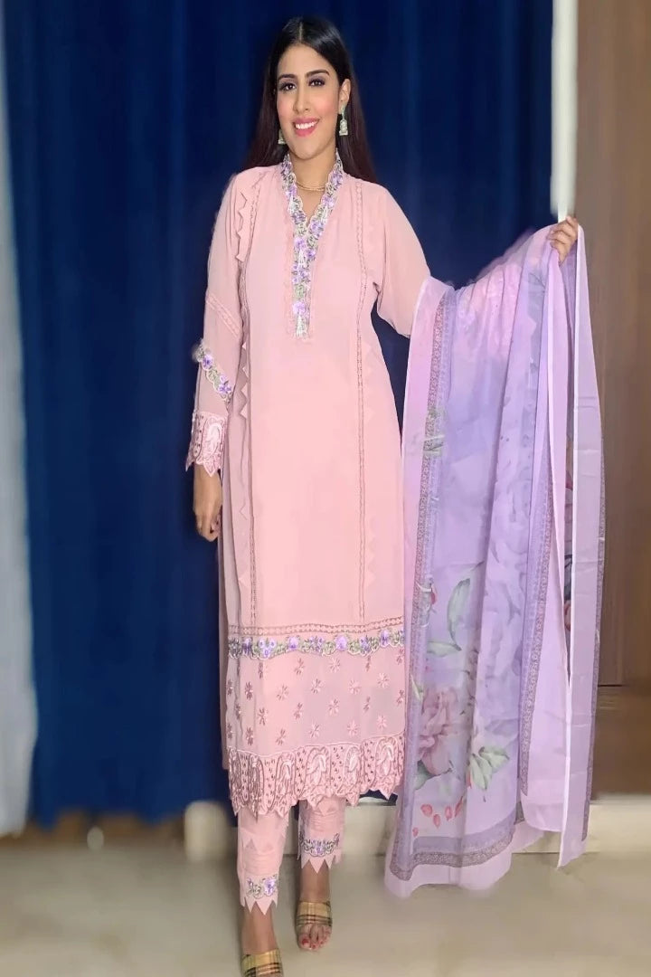 Pakistani Style Kurta Set With Duppatta In Pink