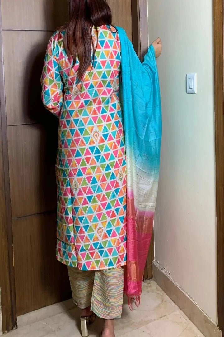 Muslin Printed kurta Set With Duppatta In Multi-spendworthclothing-Color_Multi,Cotton-Suits-sets,cottonsuit sets,Item Type_Cotton Suits Sets,Item Type_Plazo Suits,Kurta Sets,Plazo-Suits,printed,SUIT SET,SUIT-SETS