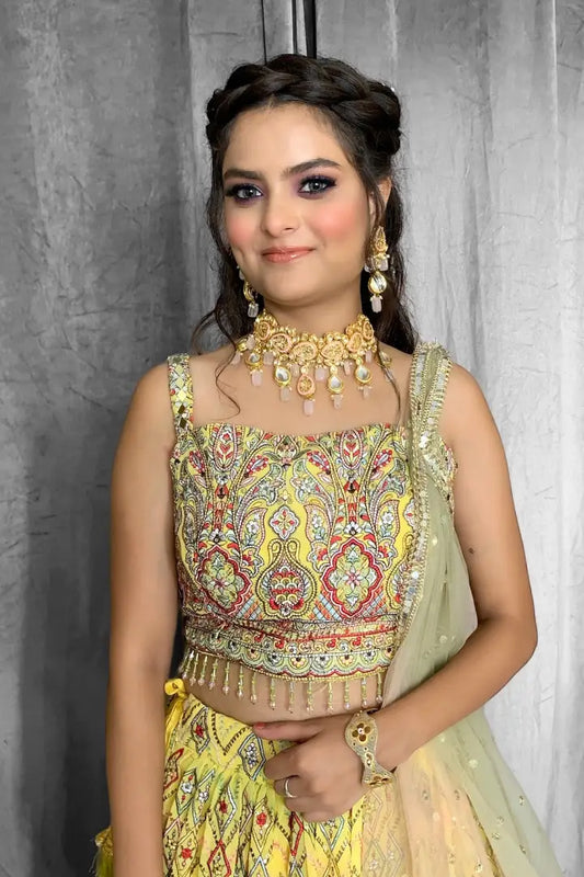 Spagheti Style Lehenga Choli in Yellow