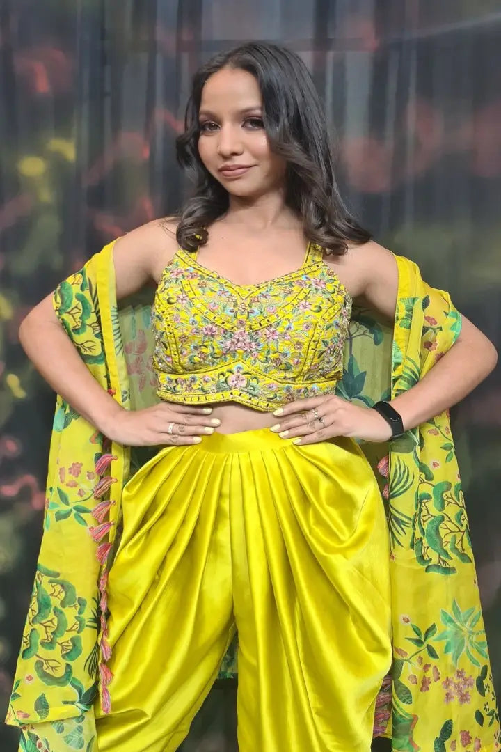 Beautiful & Elegant Crop Top & Dhoti Skirt With Shrug Designs/Indo Western  Dresses Designs. - YouTube
