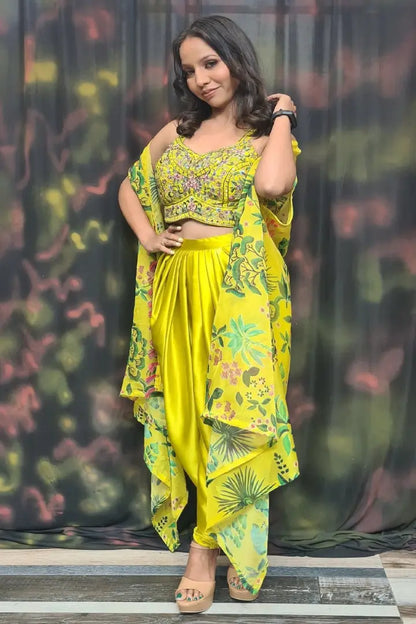 Tulip Pants Dress With Shrug in Yellow