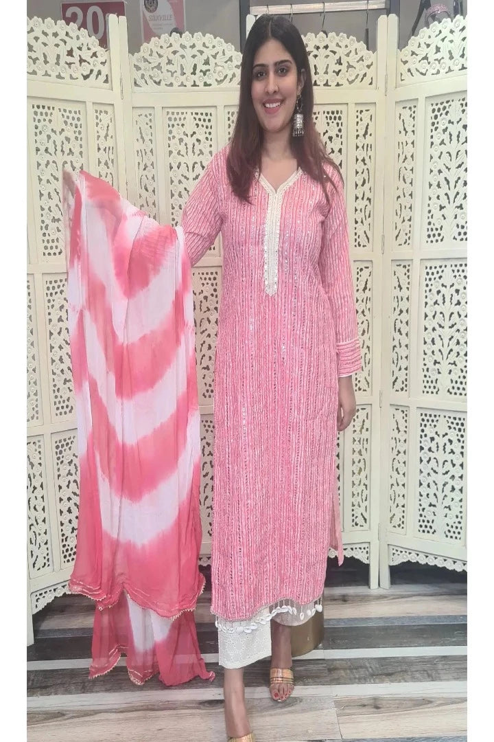 Cotton Staright Kurta Set With Duppatta in Pink-spendworthclothing-Color_Pink,Cotton-Suits-sets,cottonsuit sets,Item Type_Cotton Suits Sets,Item Type_Plazo Suits,Plazo-Suits,SUIT SET,SUIT-SETS