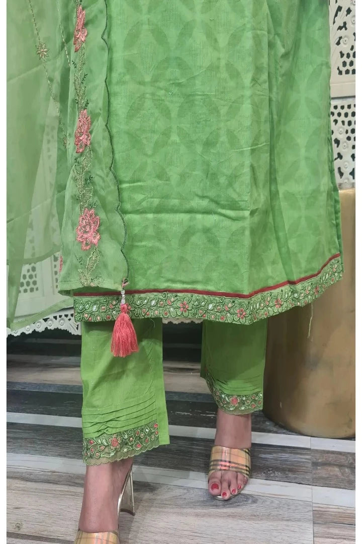 Aline Cotton Kurta Set With Thread Work Embroidery in Parrot-spendworthclothing-aline,Color_Parrot,Color_Parrot Green,Cotton-Suits-sets,cottonsuit sets,Item Type_Cotton Suits Sets,Item Type_Plazo Suits,Plazo-Suits,SUIT SET,SUIT-SETS