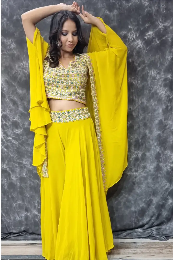 Crop Top With Sharara Pants Co-Ord Set - VitansEthnics | Indian dresses for  women, Indo western dress, Sharara pants