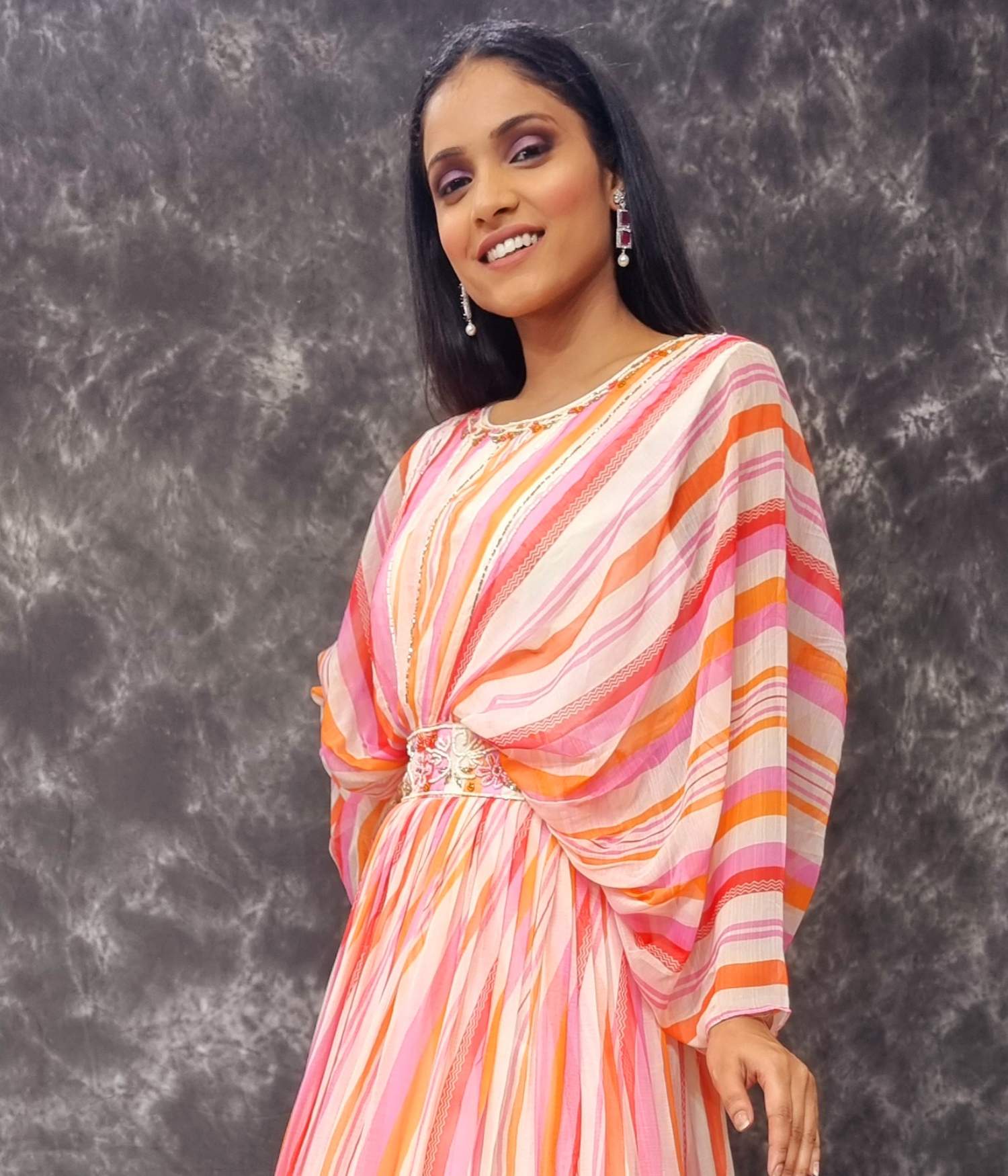 Designer Drop Shoulder Dress in Pink-spendworthclothing-Color_Multi,Color_Pink,Free-Shipping,gowns,Material_Chinnon,Material_Chinon Silk,multy embroidered,Size_Medium,Size_Small,SPEEDY DELIVERIES