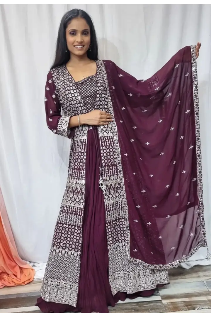 Indo Western Dress With Shrug in Wine Spend Worth Clothing All