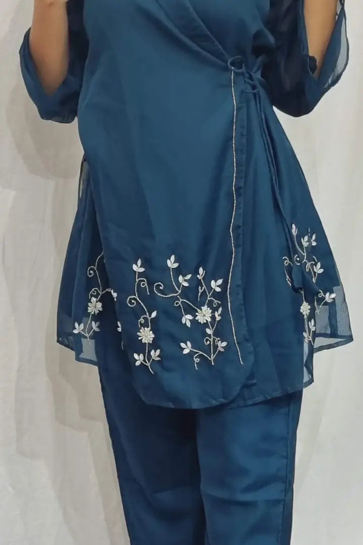 Angrakha Design Peplum Partywear Cord Set in Blue