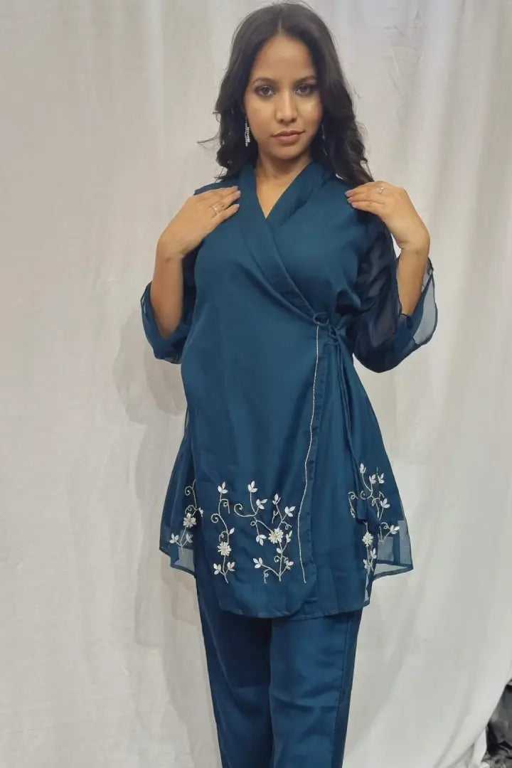 Angrakha Design Peplum Partywear Cord Set in Blue – Spend Worth Clothing