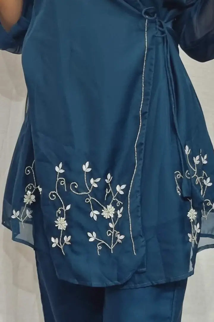 Angrakha Design Peplum Partywear Cord Set in Blue