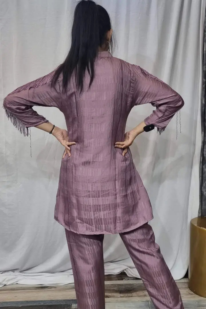 Partywear Silk Cord Set In Mauve