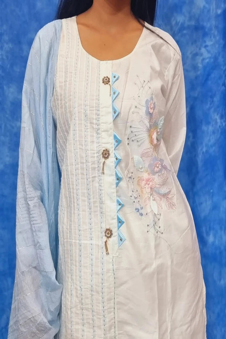 Straight Silk Embroidered Kurta set With Contrast Duppatta-spendworthclothing-Color_Off White,Color_White,contrast,contrasted,Cotton-Suits-sets,embroidered,Embroidery,Item Type_Cotton Suits Sets,Item Type_Plazo Suits,Kurta Sets,Plazo-Suits,SUIT SET,SUIT-SETS