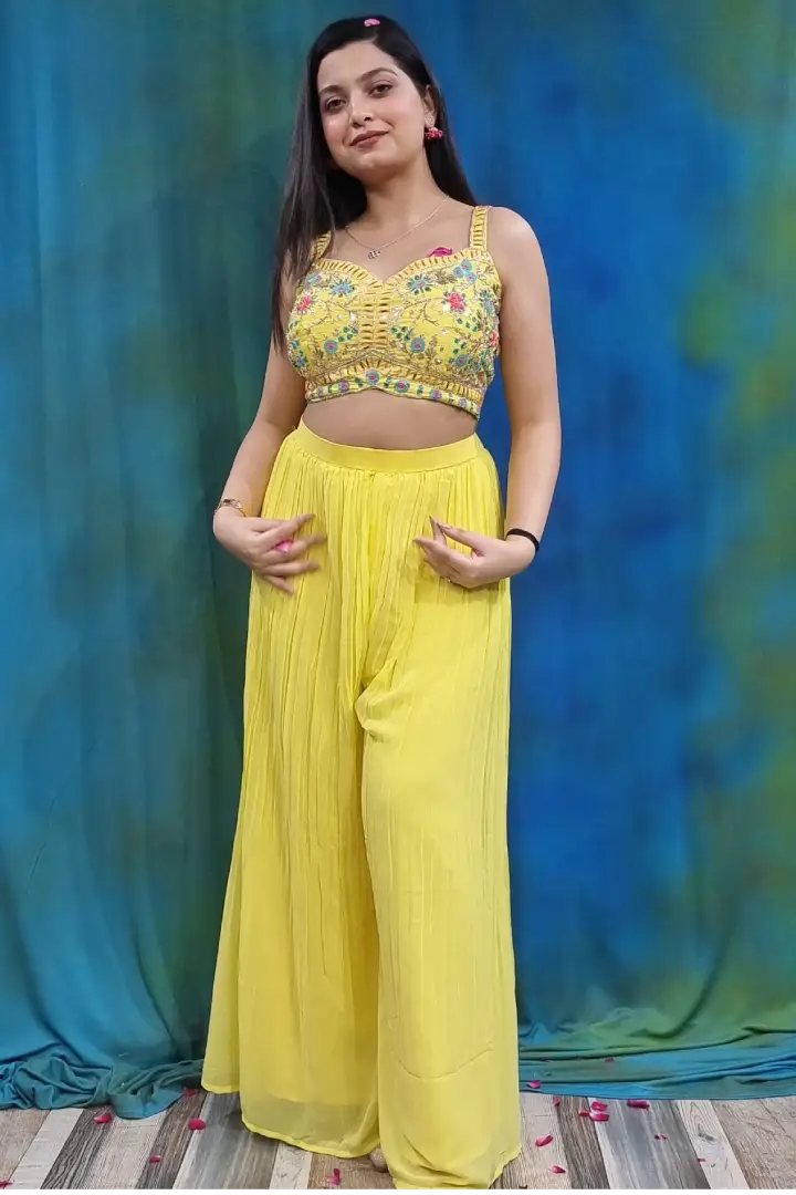 Indo western 3 piece Dress in Lemon Yellow