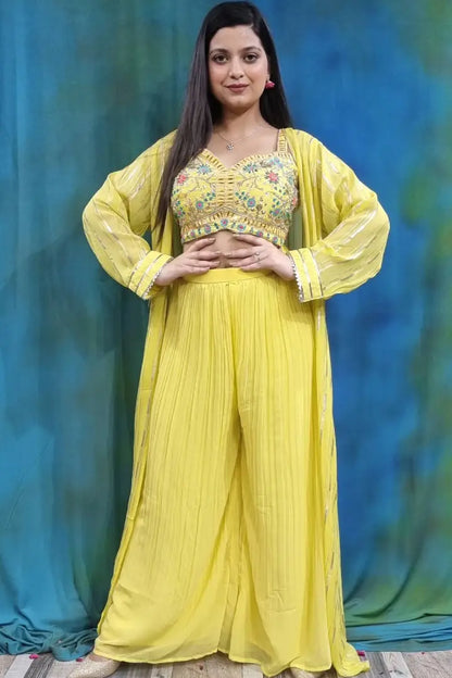 Indo western 3 piece Dress in Lemon Yellow