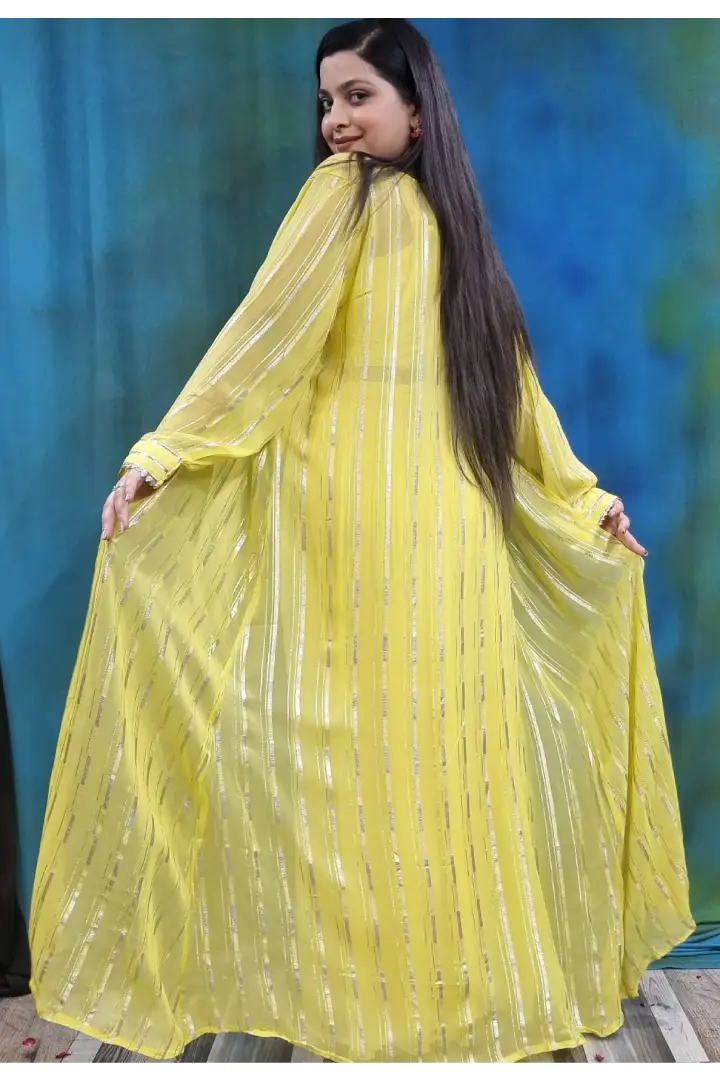 Lemon Yellow Color Abaya Maxi Dress - Zakarto