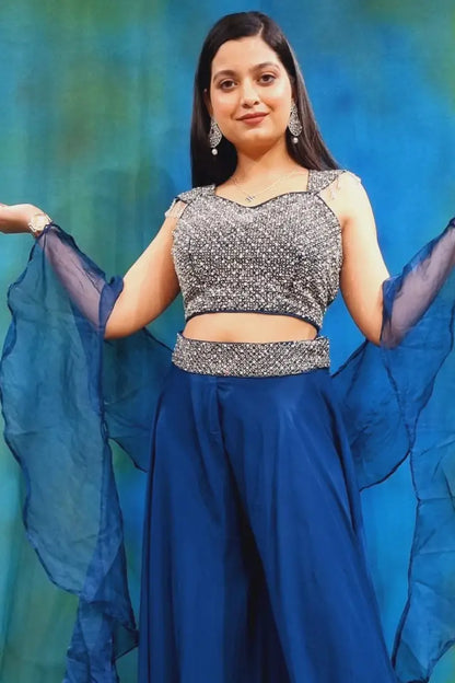 Crop Top Sharara Partwear Dress in Blue