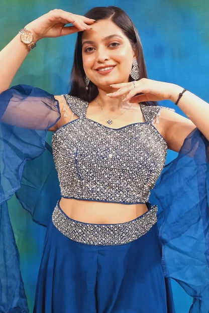 Crop Top Sharara Partwear Dress in Blue