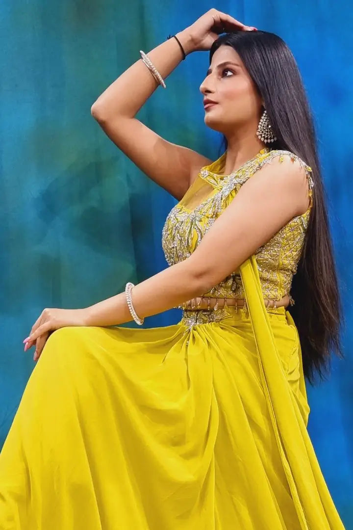 Crop Top With Drape Skirt Dress In Yellow Spend Worth Clothing