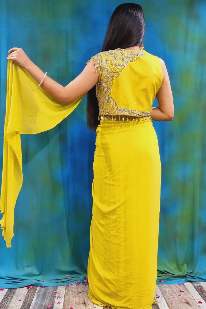 Crop Top With Drape Skirt Dress In Yellow