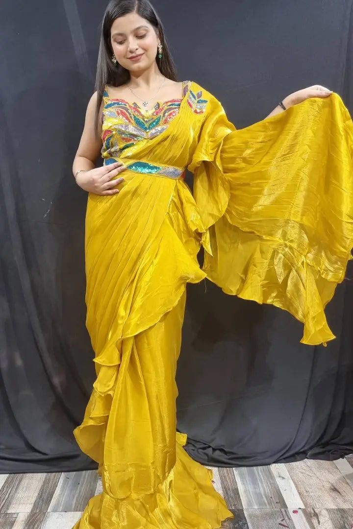 Buy Stunning Golden Yellow Readymade Sari Blouse Online in USA – Pure  Elegance