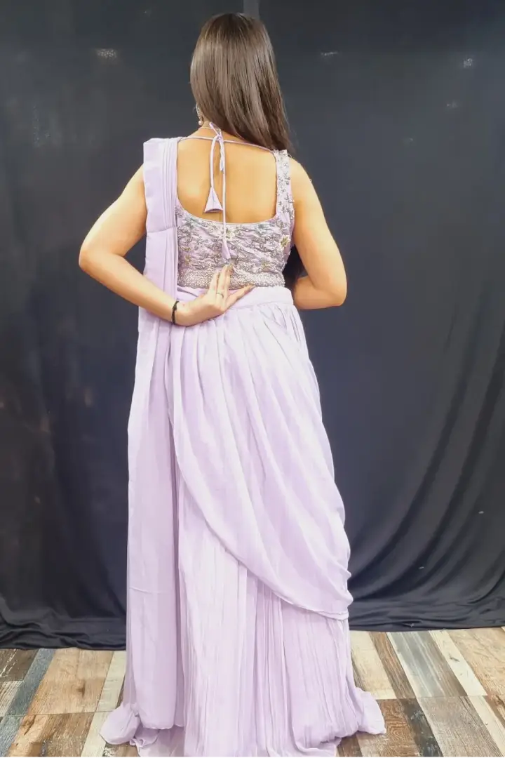Partywear Drape Dress With Shrug In Lavender