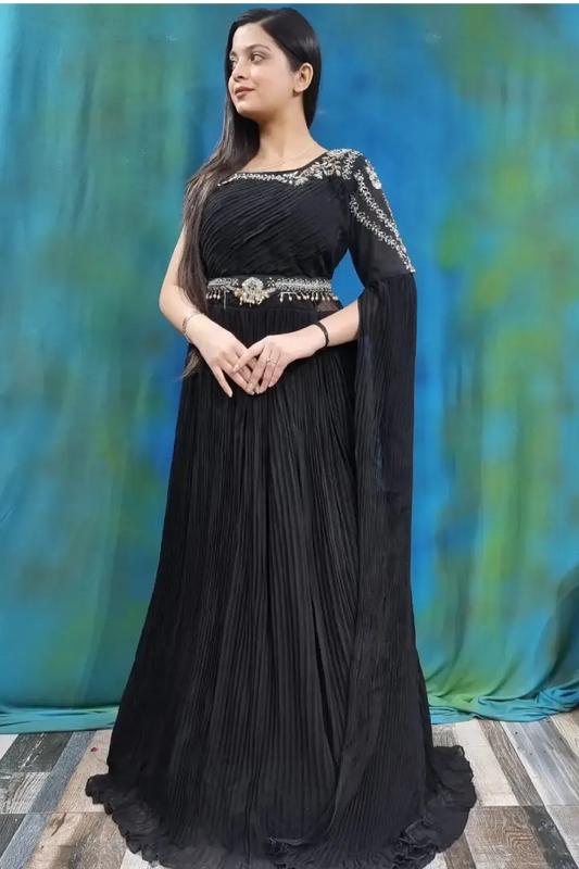 Off Shoulder Designer Anarkali  Dress in Black