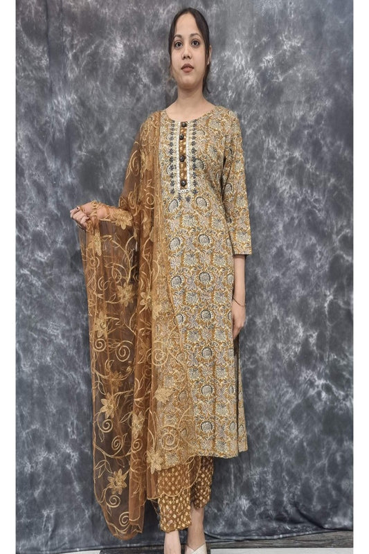 Viscouse Straight Kurta Set With Embroidered Duppatta in Brown-spendworthclothing-Brown,Color_Chocolate Brown,Cotton-Suits-sets,cottonsuit sets,Free-Shipping,Item Type_Cotton Suits Sets,Item Type_Plazo Suits,Plazo-Suits,SPEEDY DELIVERIES,SUIT SET,SUIT-SETS