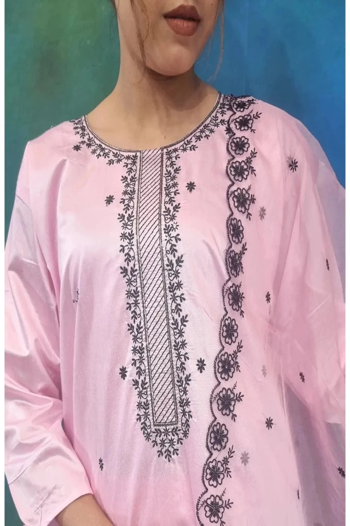 Silk Partywear Straight Kurta Set With Embroidery Detailing In Pink-spendworthclothing-Color_Lemon Yellow,Color_Off White,Color_Pink,Color_Sky Blue,Color_Yellow,Cotton-Suits-sets,Item Type_Plazo Suits,Plazo-Suits,SUIT SET,SUIT-SETS