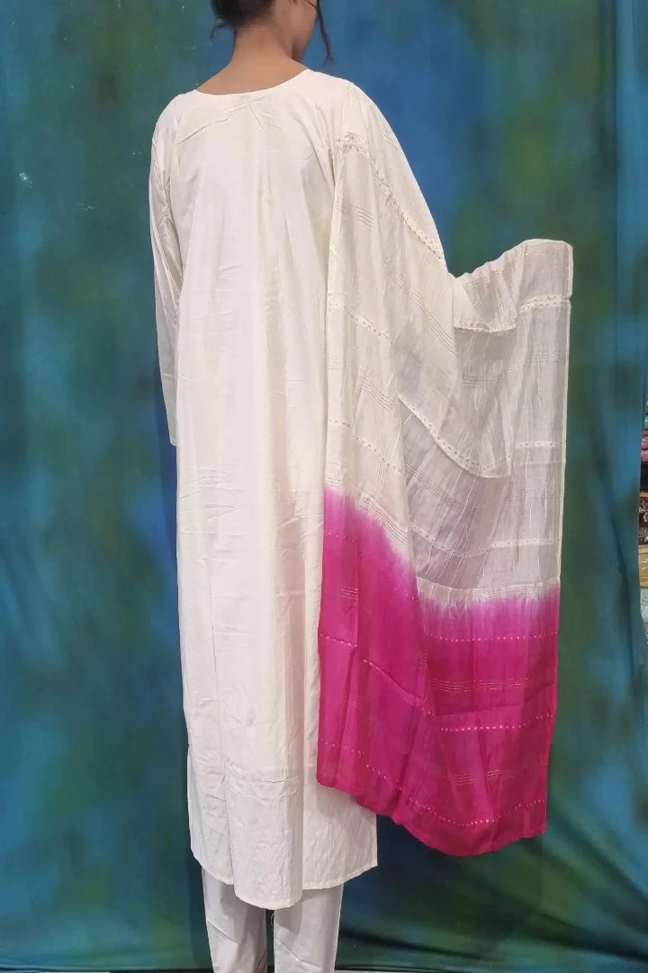 Partywear Silk Straight Kurta set With Duppatta In Tie die-spendworthclothing-Color_Grey,Color_Off White,Color_Yellow,Cotton-Suits-sets,cottonsuit sets,Plazo-Suits,SUIT SET,SUIT-SETS