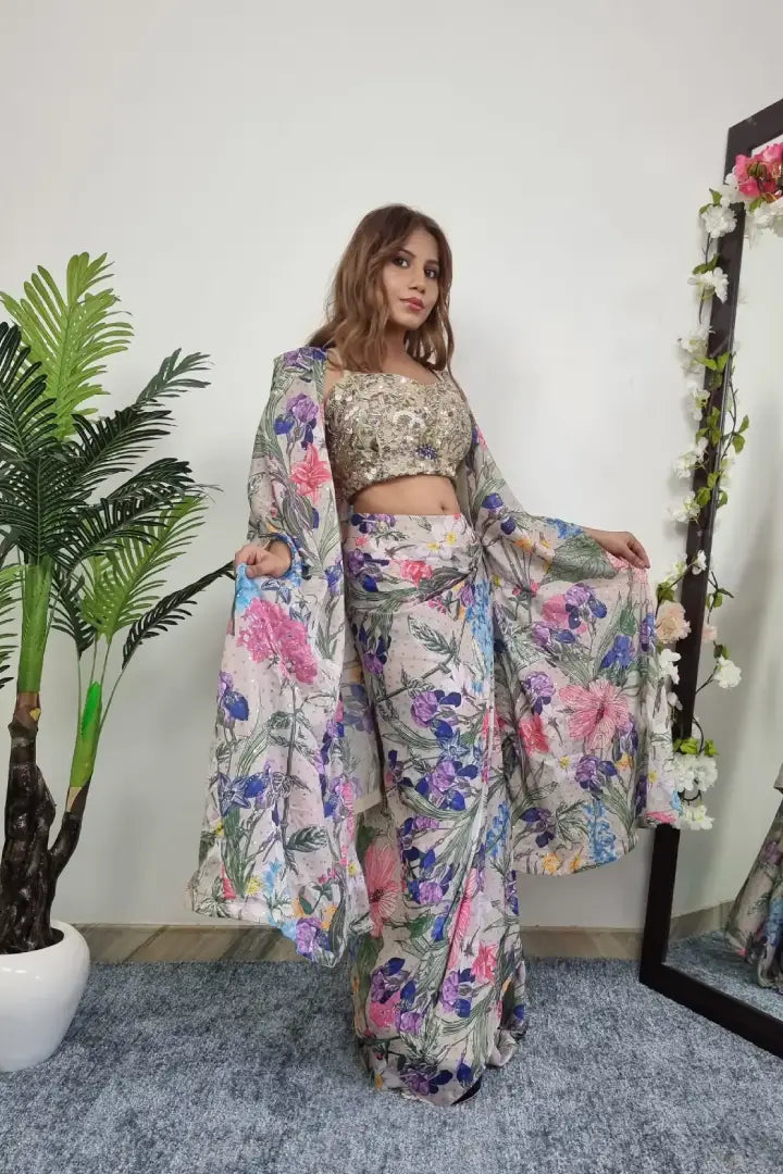 Spagheti Crop Top Skirt With Shrug In Print Spend Worth Clothing