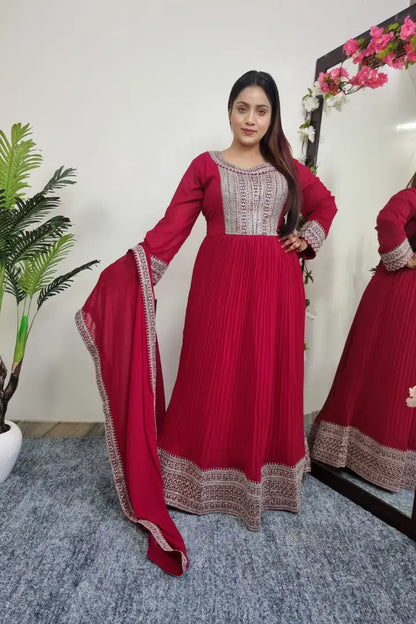 Zari Embroidered Full Anarkali Georgette Gown With Duppatta