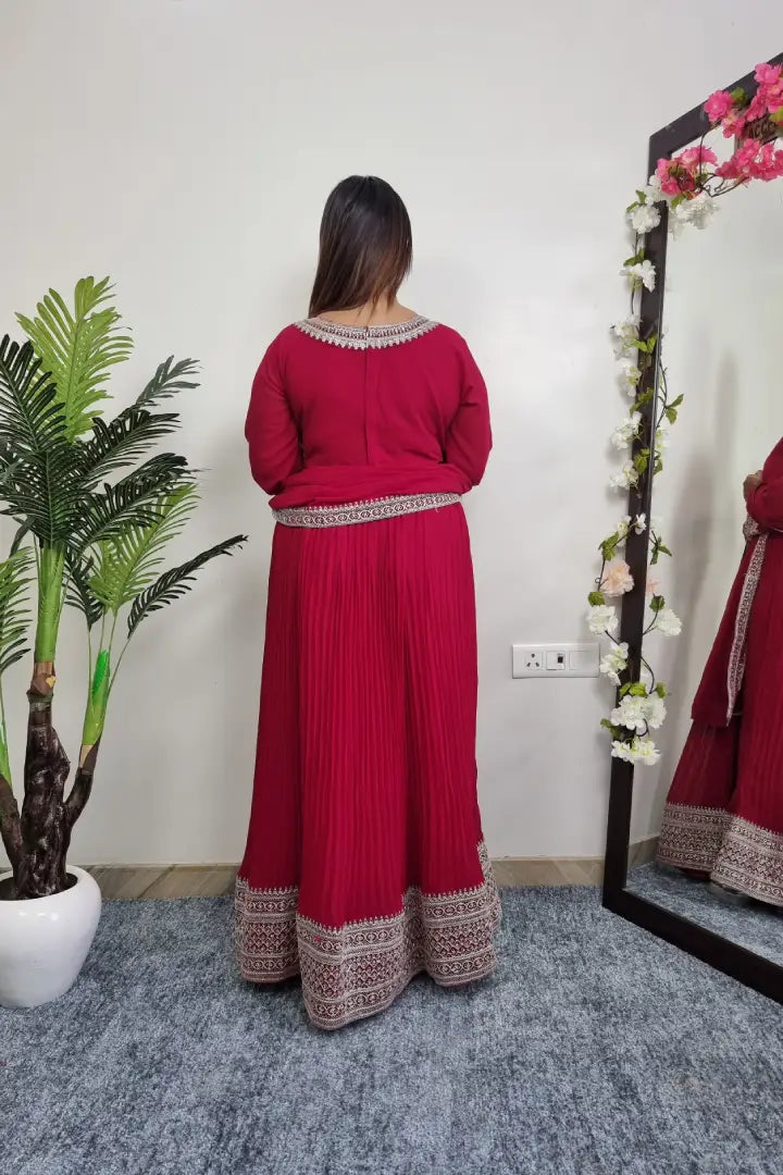 Zari Embroidered Full Anarkali  Gown With Duppatta In Red