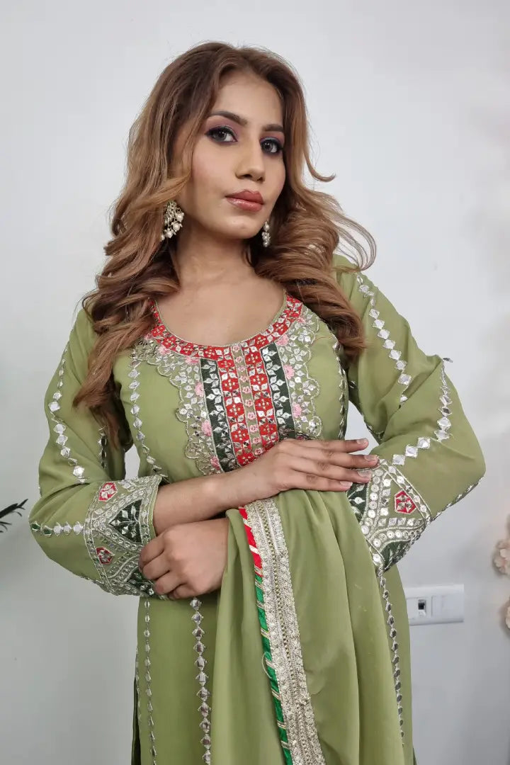 Staright Suit With Patiala Salwar Bottom In Green