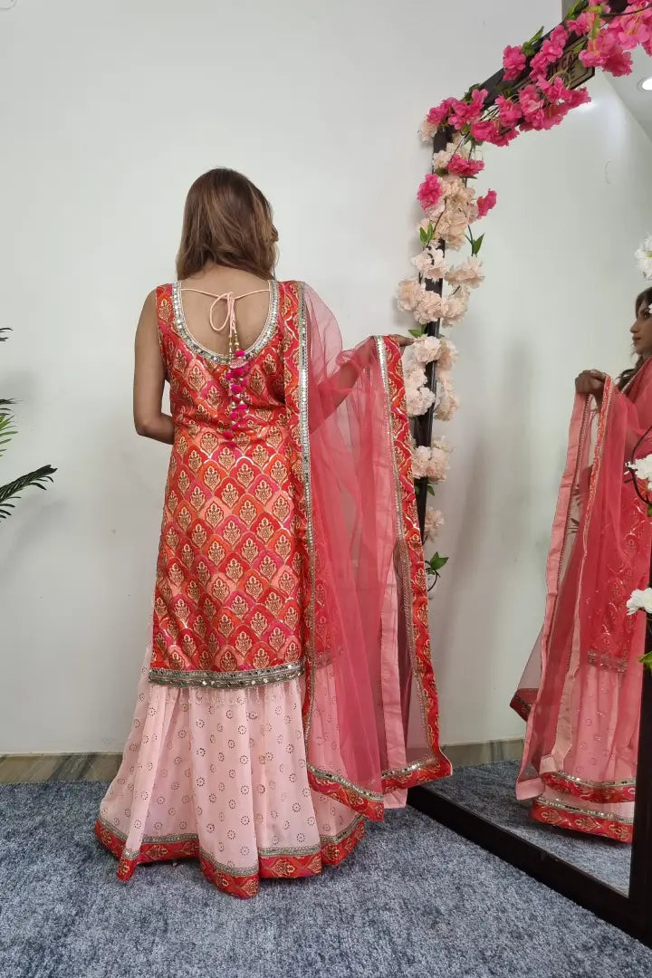 Rani Pink Straight Suit With Contrast Dupatta