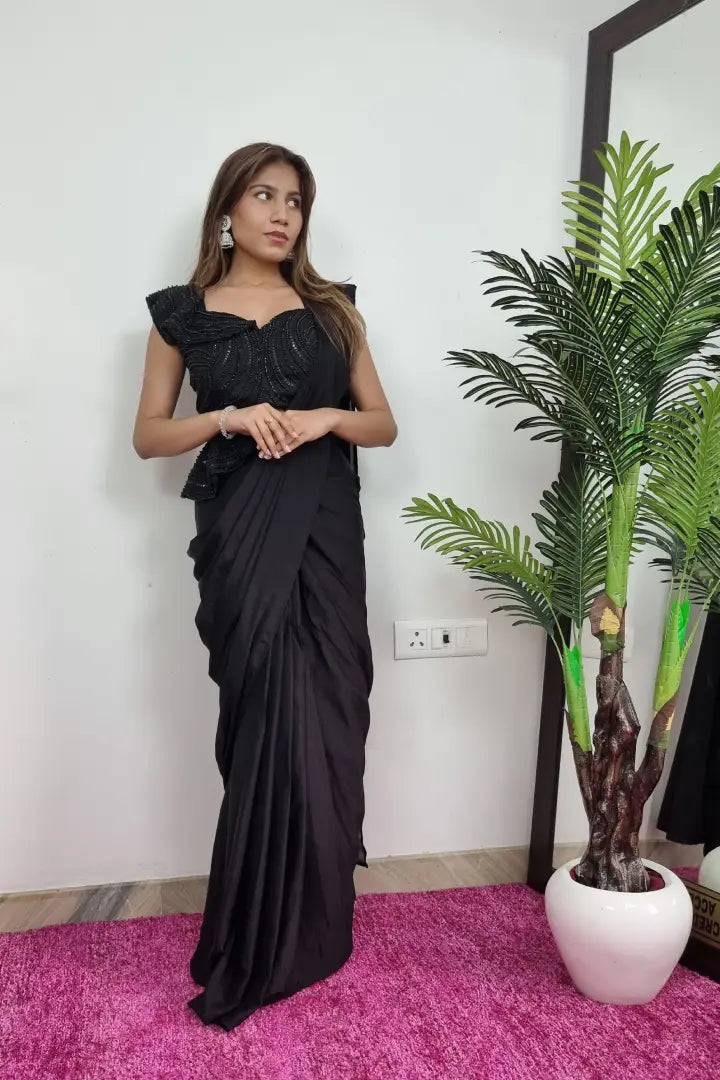 Peplum Top Ready To Wear Drape Saree In Black