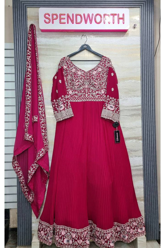 Embroidered Anarkali Gown With Duppatta In Blue
