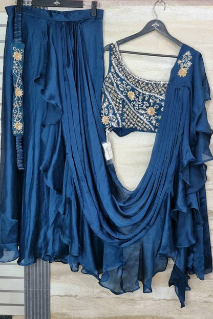 Hand Work Choli Drape Dress in Chinon