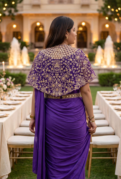 Pure Girlish Hand-Embellished Ready-to-Wear Lycra Drape Saree with Belt