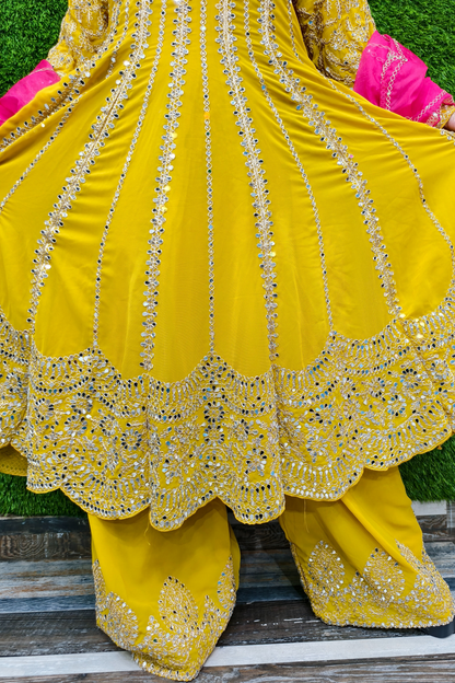 Mirror Work long Anarkali Partywear Suit with PLazo.