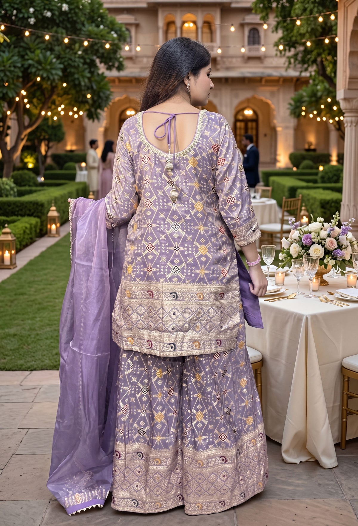 Pure Banarasi Straight Sharara Suit with Organza Bordered Dupatta