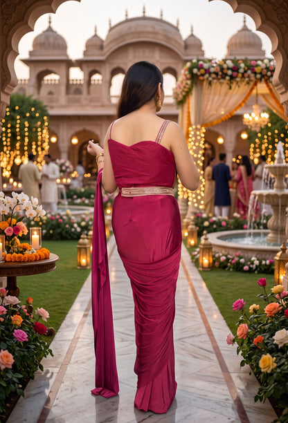 Ready to Wear Drape Saree with Spaghetti Corset Blouse and Belt