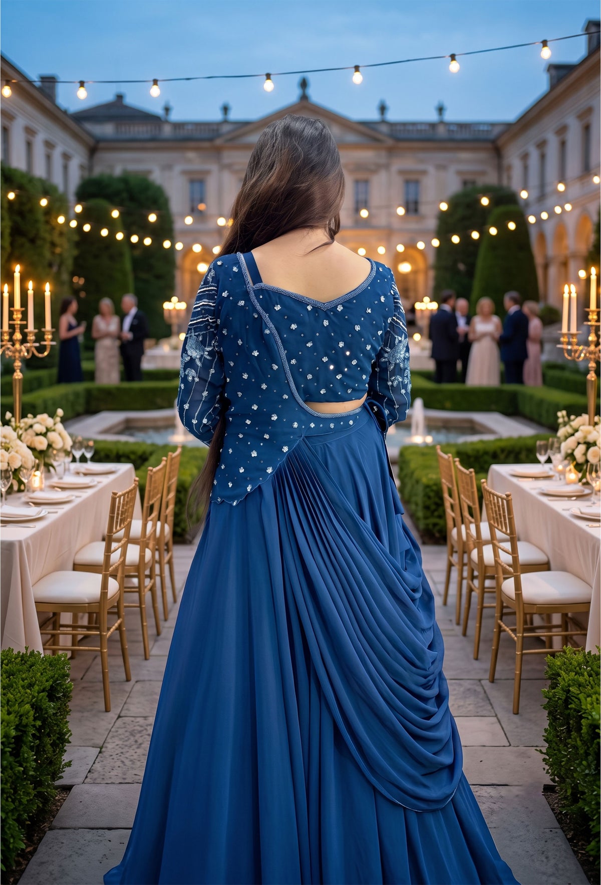 2 in 1 Indo Western Dress with Embellished Choli and Long Cape