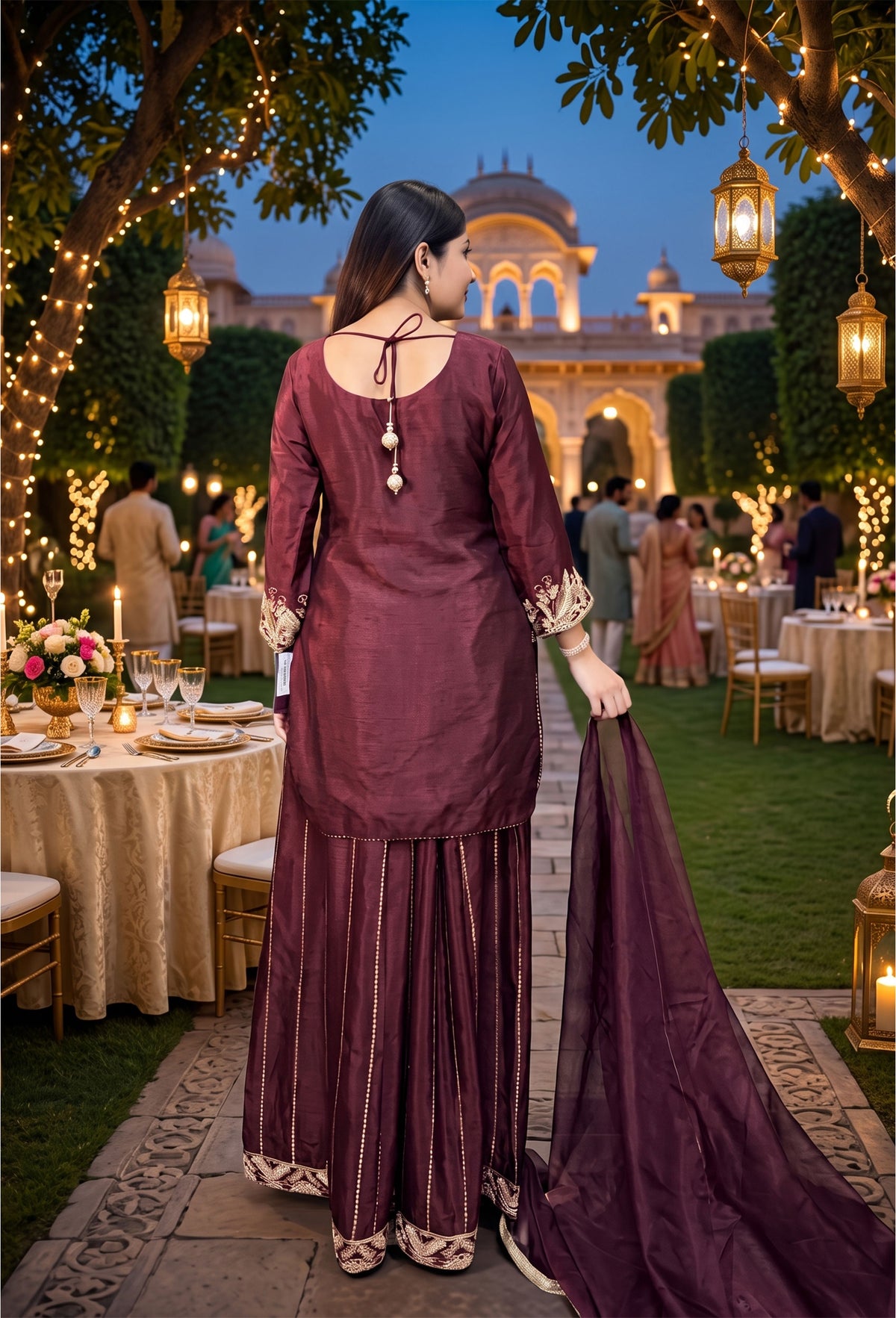 Designer Sharara Suit with Organza Border Dupatta