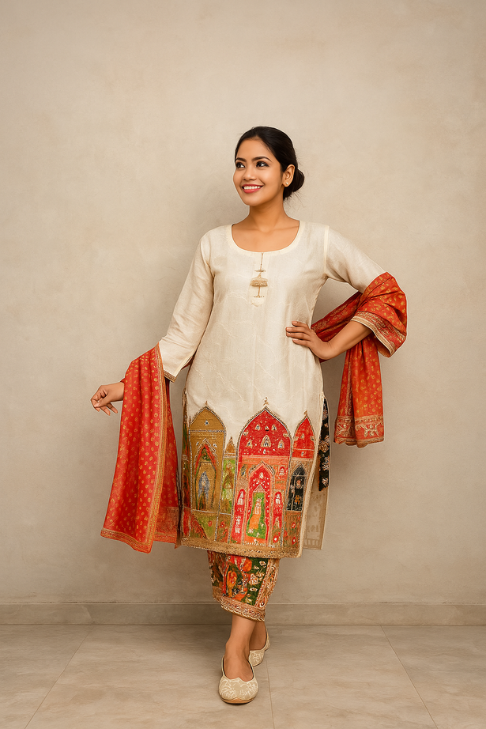 Parrot Motifs Pure Jacquard Partywear Suit Set