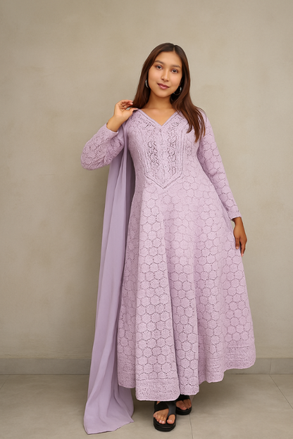 Schiffli Anarkali Suit set
