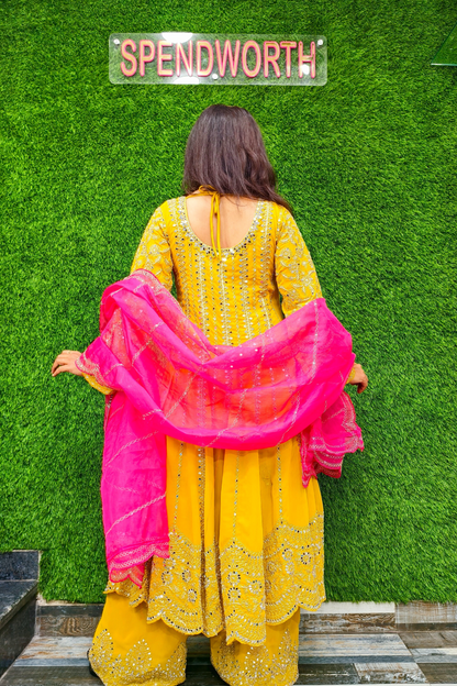 Mirror Work long Anarkali Partywear Suit with PLazo.