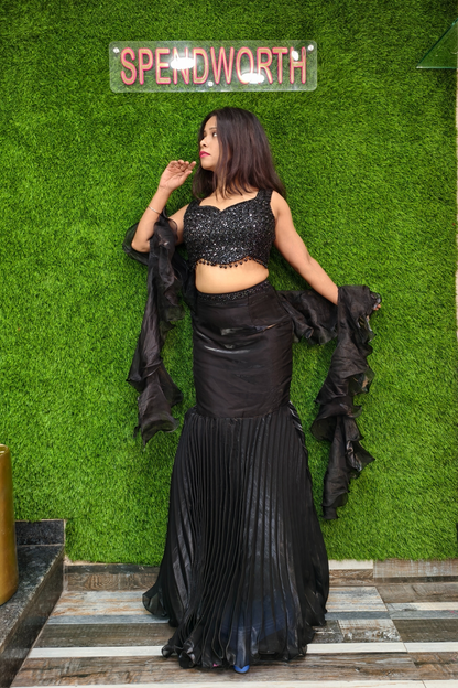 Designer fish cut dress in black