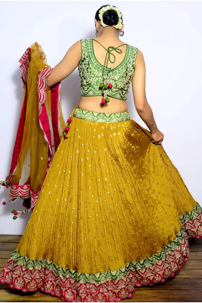 Contrast Hand Embroidered Lehenga Choli In Chinon