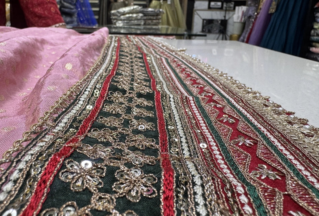 Pure Banarasi Anarkali Suit with Emerald Stone Neckline & Net Dupatta - Flared Anarkali Dress