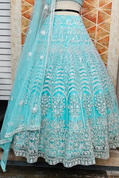 Heavy Embroidered Lehenga Choli In Sky Blue